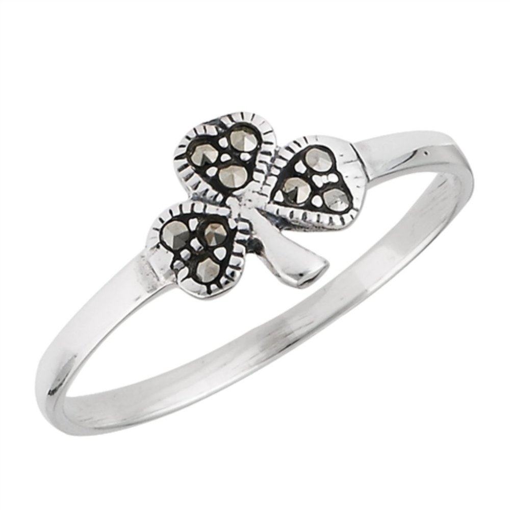 Sterling Silver Shamrock Ring with Marcasite